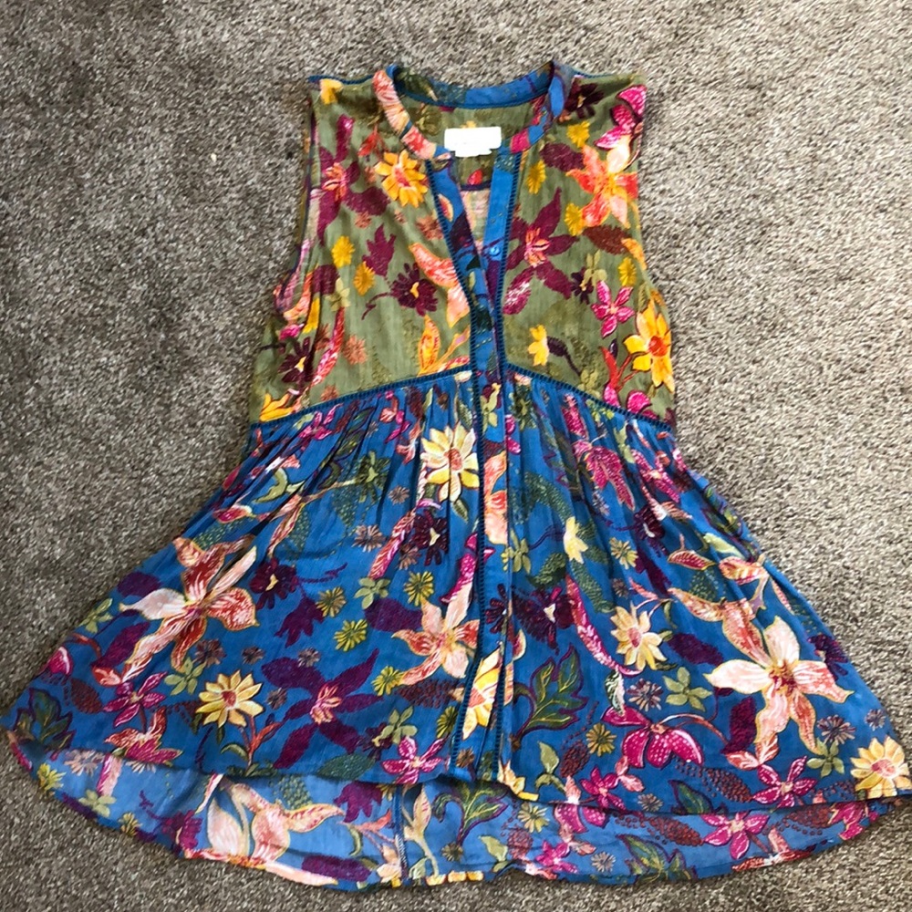 Anthropologie rayon floral sleeveless blouse